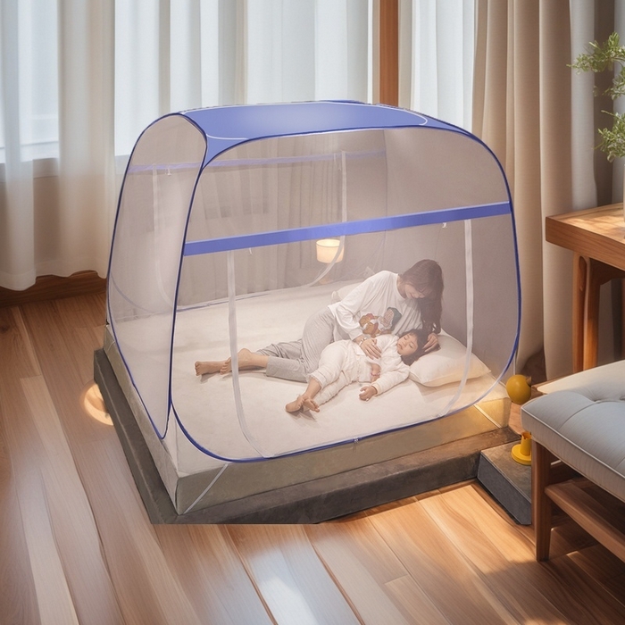 豪梦园蚊帐工厂店 2026新款免安装促量款加密方顶蚊帐 防尘顶-清新蓝