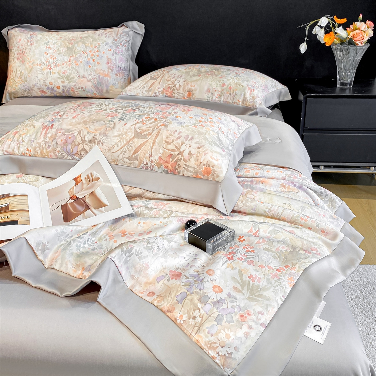 91家纺网 家纺一手货源 找家纺 笙意家纺 2026A类水洗冰丝数码印花宽边夏被四件套静娴