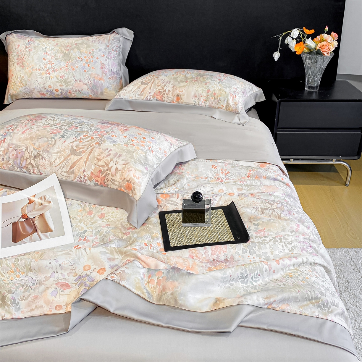 91家纺网 家纺一手货源 找家纺 笙意家纺 2026A类水洗冰丝数码印花宽边夏被四件套静娴