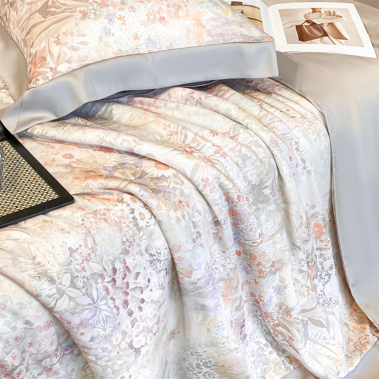 91家纺网 家纺一手货源 找家纺 笙意家纺 2026A类水洗冰丝数码印花宽边夏被四件套静娴