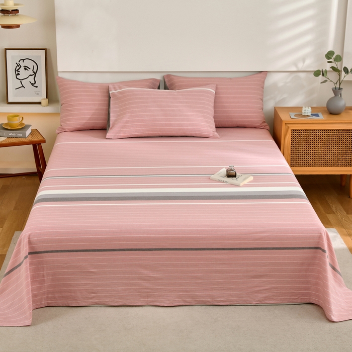 91家纺网 家纺一手货源 找家纺 春皖家纺 2026新款色织AB版水洗棉三件套四件套单品系列（单床单-A版风格一） 素雅-蔻粉