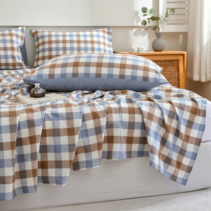 91家纺网 家纺一手货源 找家纺 （总）春皖家纺 2026新款色织AB版水洗棉三件套四件套单品系列（单床单-A版风格一）