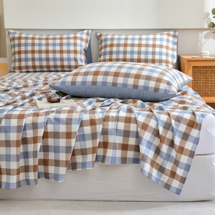 91家纺网 家纺一手货源 找家纺 （总）春皖家纺 2026新款色织AB版水洗棉三件套四件套单品系列（单床单-A版风格一）