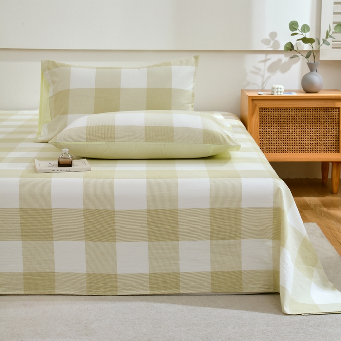 91家纺网 家纺一手货源 找家纺 春皖家纺 2026新款色织AB版水洗棉三件套四件套单品系列（单床单-A版风格一） 素雅-芳绿