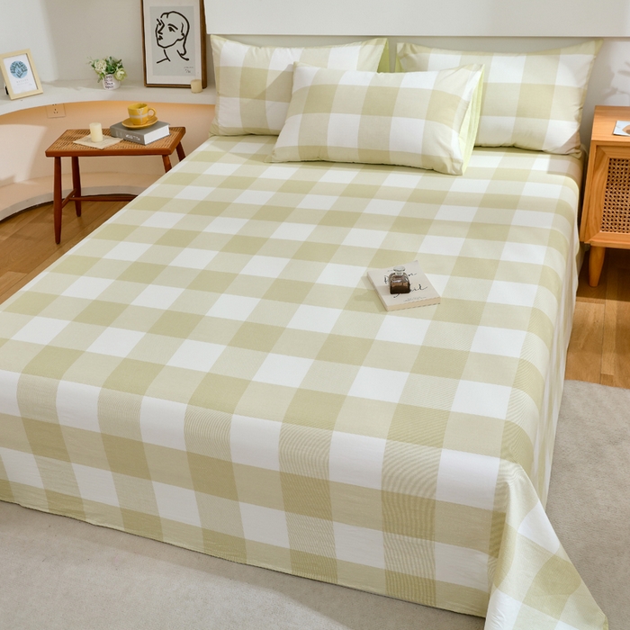 91家纺网 家纺一手货源 找家纺 春皖家纺 2026新款色织AB版水洗棉三件套四件套单品系列（单床单-A版风格一） 素雅-芳绿