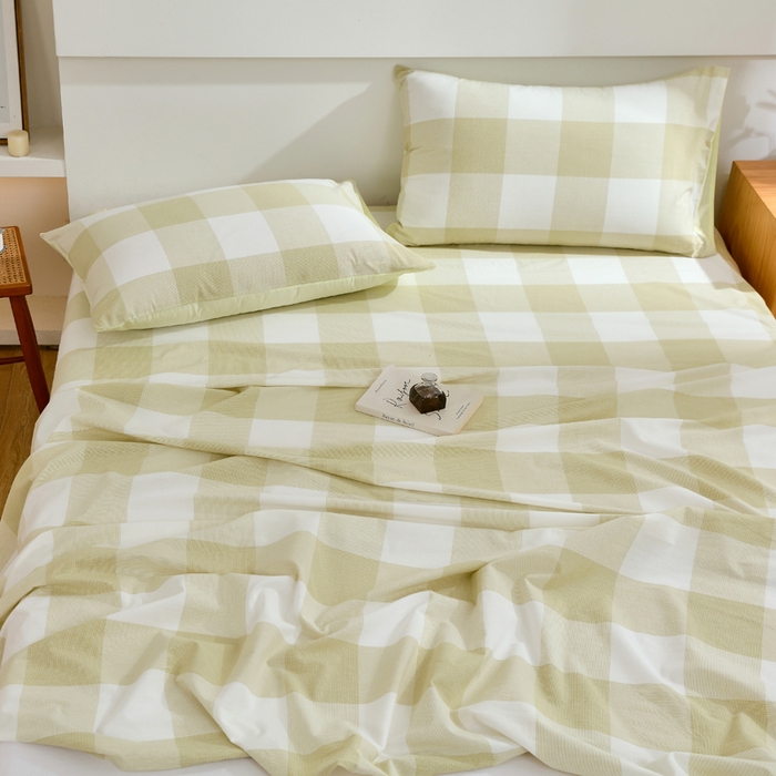 91家纺网 家纺一手货源 找家纺 春皖家纺 2026新款色织AB版水洗棉三件套四件套单品系列（单床单-A版风格一） 素雅-芳绿