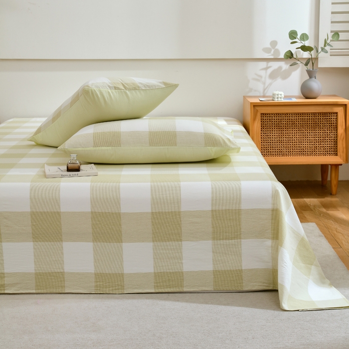 91家纺网 家纺一手货源 找家纺 春皖家纺 2026新款色织AB版水洗棉三件套四件套单品系列（单床单-A版风格一） 素雅-芳绿