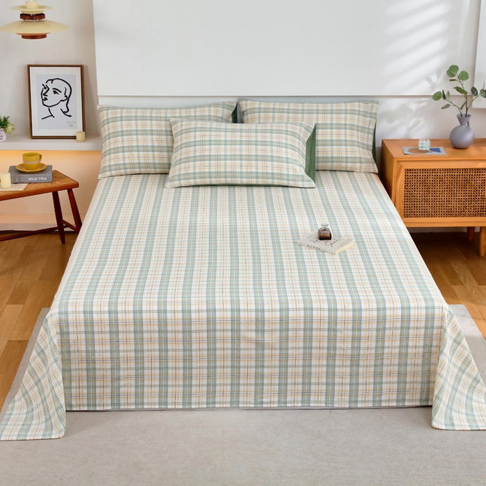 春皖家纺 2026新款色织AB版水洗棉三件套四件套单品系列（单床单-A版风格一） 翠竹-果条