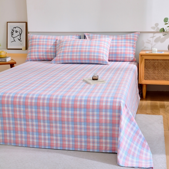 91家纺网 家纺一手货源 找家纺 春皖家纺 2026新款色织AB版水洗棉三件套四件套单品系列（单床单-A版风格一） 翠竹-桔格