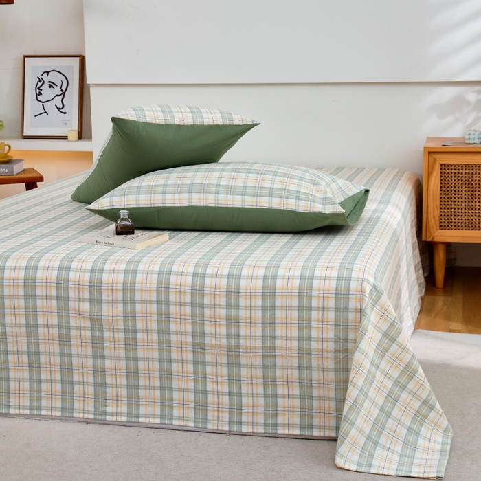 91家纺网 家纺一手货源 找家纺 春皖家纺 2026新款色织AB版水洗棉三件套四件套单品系列（单床单-A版风格一） 翠竹-果条