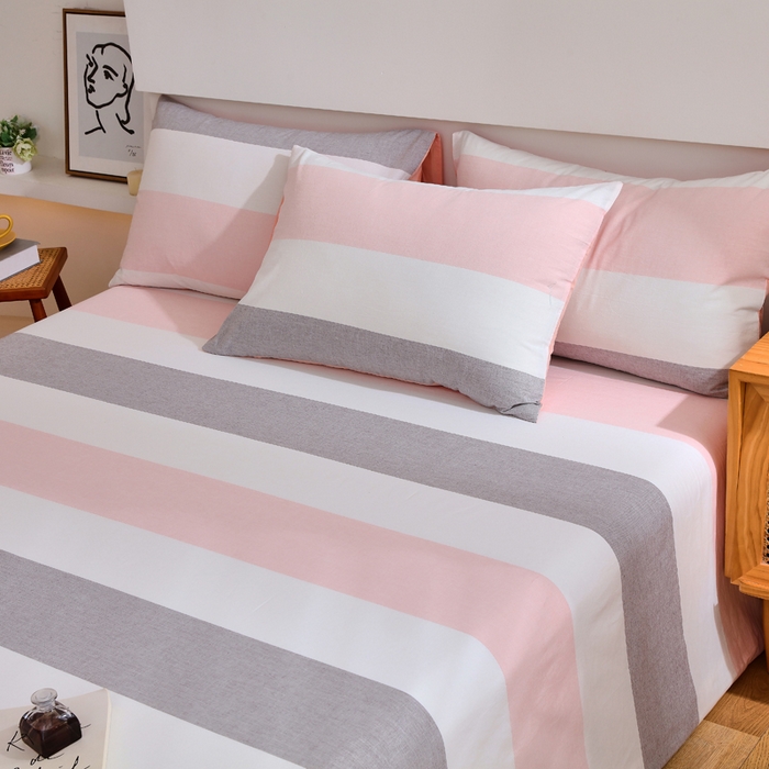 91家纺网 家纺一手货源 找家纺 春皖家纺 2026新款色织AB版水洗棉三件套四件套单品系列（单床单-A版风格一） 素雅-灰白条