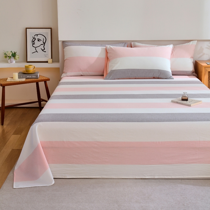 91家纺网 家纺一手货源 找家纺 春皖家纺 2026新款色织AB版水洗棉三件套四件套单品系列（单床单-A版风格一） 素雅-灰白条