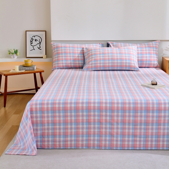 91家纺网 家纺一手货源 找家纺 春皖家纺 2026新款色织AB版水洗棉三件套四件套单品系列（单床单-A版风格一） 翠竹-桔格