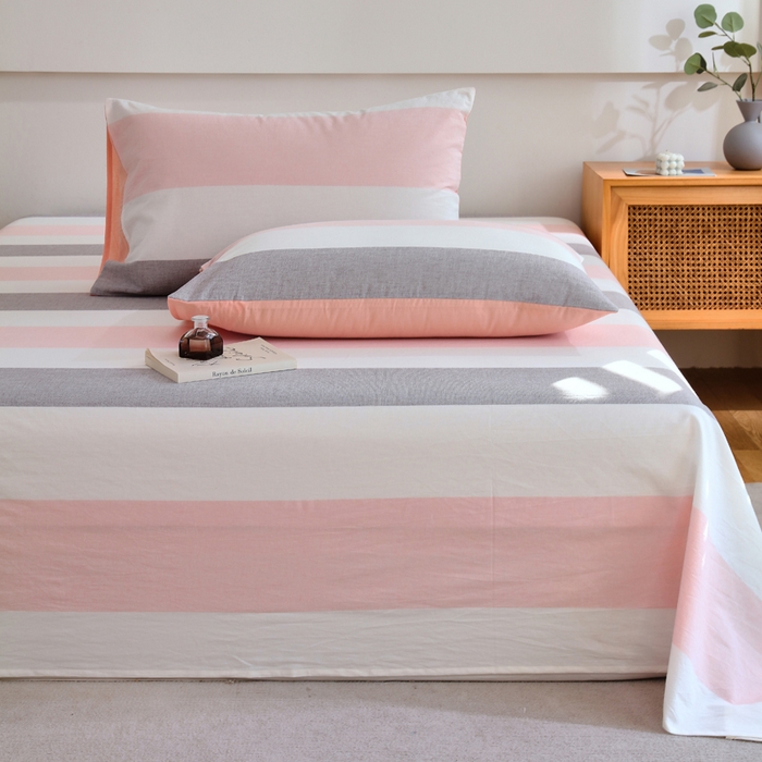 91家纺网 家纺一手货源 找家纺 春皖家纺 2026新款色织AB版水洗棉三件套四件套单品系列（单床单-A版风格一） 素雅-灰白条