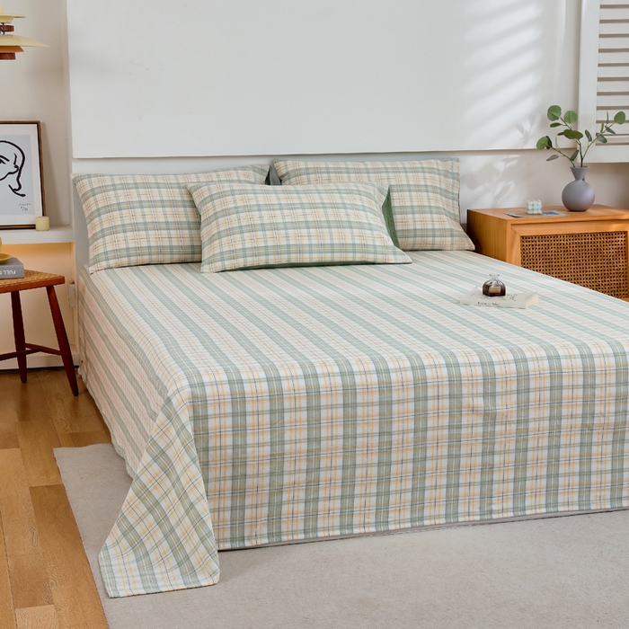 91家纺网 家纺一手货源 找家纺 春皖家纺 2026新款色织AB版水洗棉三件套四件套单品系列（单床单-A版风格一） 翠竹-果条