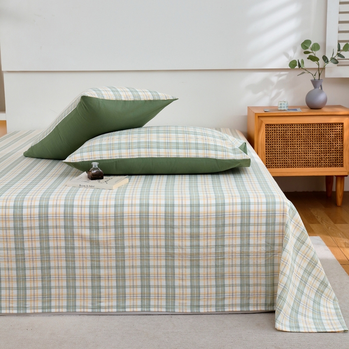 91家纺网 家纺一手货源 找家纺 春皖家纺 2026新款色织AB版水洗棉三件套四件套单品系列（单床单-A版风格一） 翠竹-果条