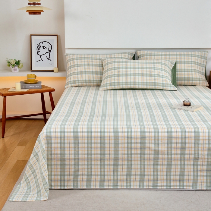 91家纺网 家纺一手货源 找家纺 春皖家纺 2026新款色织AB版水洗棉三件套四件套单品系列（单床单-A版风格一） 翠竹-果条