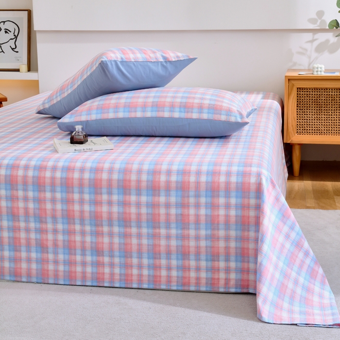 91家纺网 家纺一手货源 找家纺 春皖家纺 2026新款色织AB版水洗棉三件套四件套单品系列（单床单-A版风格一） 翠竹-桔格