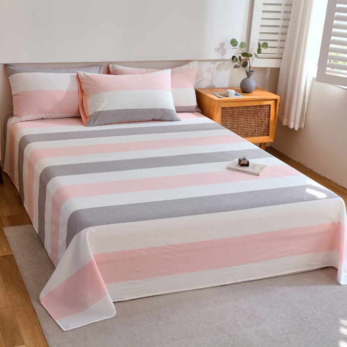 91家纺网 家纺一手货源 找家纺 春皖家纺 2026新款色织AB版水洗棉三件套四件套单品系列（单床单-A版风格一） 素雅-灰白条