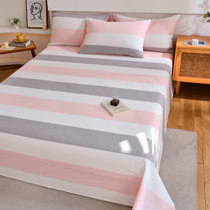 91家纺网 家纺一手货源 找家纺 春皖家纺 2026新款色织AB版水洗棉三件套四件套单品系列（单床单-A版风格一） 素雅-灰白条