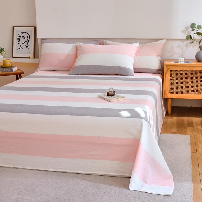 91家纺网 家纺一手货源 找家纺 春皖家纺 2026新款色织AB版水洗棉三件套四件套单品系列（单床单-A版风格一） 素雅-灰白条