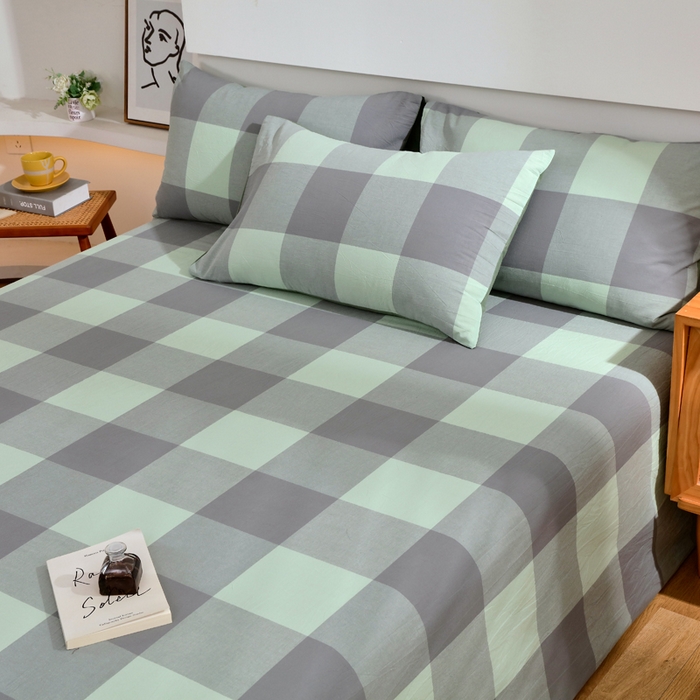 91家纺网 家纺一手货源 找家纺 春皖家纺 2026新款色织AB版水洗棉三件套四件套单品系列（单床单-A版风格一） 素雅-清格