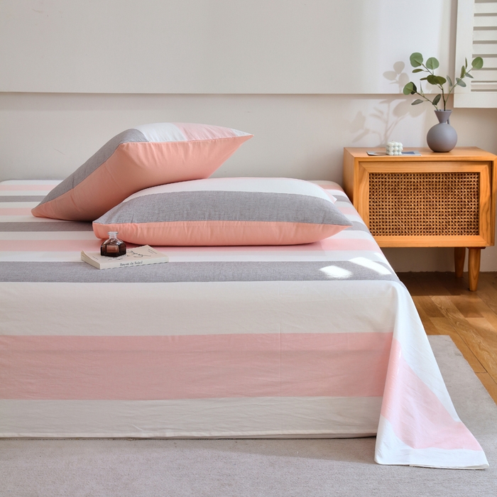 91家纺网 家纺一手货源 找家纺 春皖家纺 2026新款色织AB版水洗棉三件套四件套单品系列（单床单-A版风格一） 素雅-灰白条