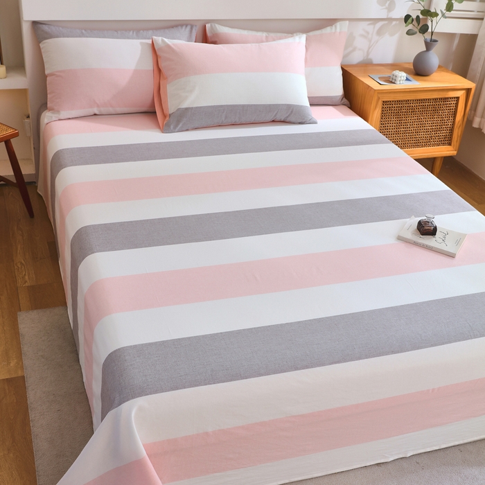 91家纺网 家纺一手货源 找家纺 春皖家纺 2026新款色织AB版水洗棉三件套四件套单品系列（单床单-A版风格一） 素雅-灰白条