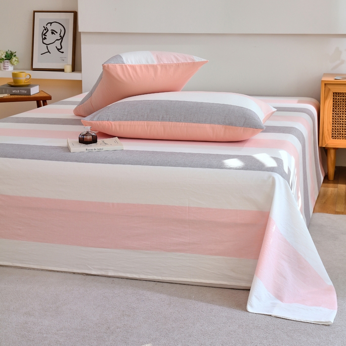 91家纺网 家纺一手货源 找家纺 春皖家纺 2026新款色织AB版水洗棉三件套四件套单品系列（单床单-A版风格一） 素雅-灰白条