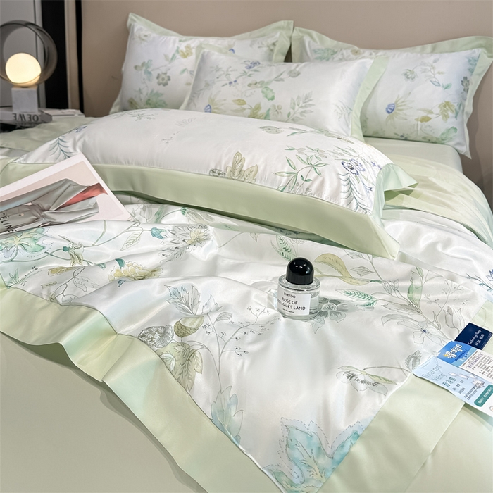 91家纺网 家纺一手货源 找家纺 笙意家纺 2026A类水洗冰丝数码印花宽边夏被四件套奈雪之春