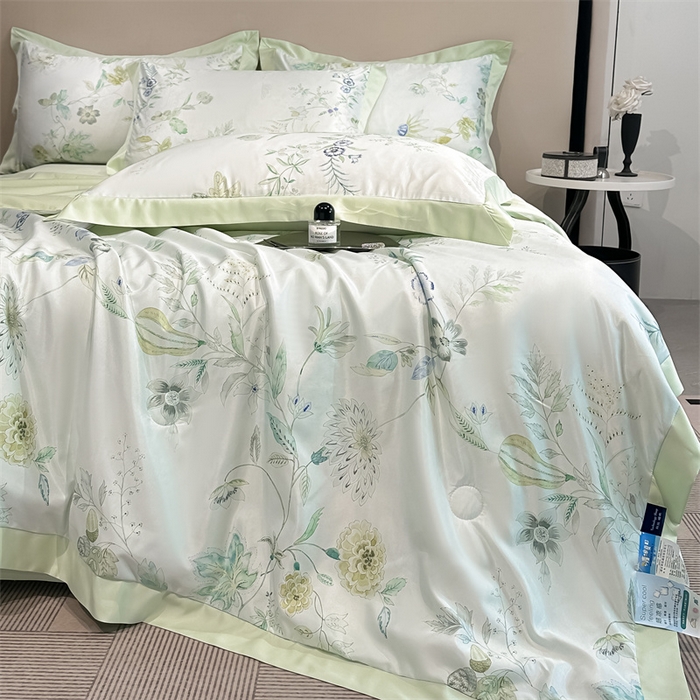 91家纺网 家纺一手货源 找家纺 笙意家纺 2026A类水洗冰丝数码印花宽边夏被四件套奈雪之春