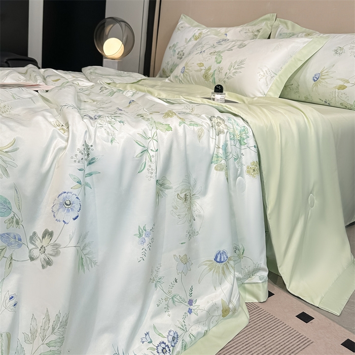 91家纺网 家纺一手货源 找家纺 笙意家纺 2026A类水洗冰丝数码印花宽边夏被四件套奈雪之春