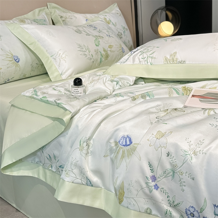 91家纺网 家纺一手货源 找家纺 笙意家纺 2026A类水洗冰丝数码印花宽边夏被四件套奈雪之春