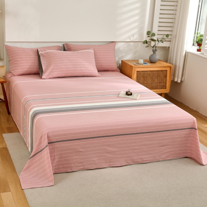 91家纺网 家纺一手货源 找家纺 春皖家纺 2026新款色织AB版水洗棉三件套四件套单品系列（单床单-A版风格一） 素雅-蔻粉