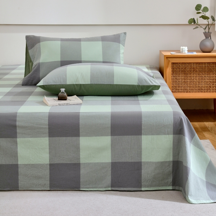 91家纺网 家纺一手货源 找家纺 春皖家纺 2026新款色织AB版水洗棉三件套四件套单品系列（单床单-A版风格一） 素雅-清格