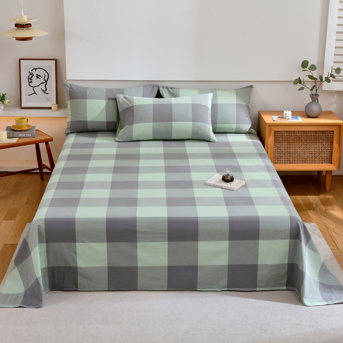 春皖家纺 2026新款色织AB版水洗棉三件套四件套单品系列（单床单-A版风格一） 素雅-清格