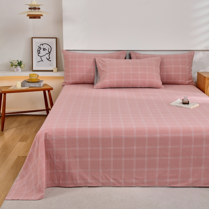 91家纺网 家纺一手货源 找家纺 春皖家纺 2026新款色织AB版水洗棉三件套四件套单品系列（单床单-A版风格一） 素雅-韵粉