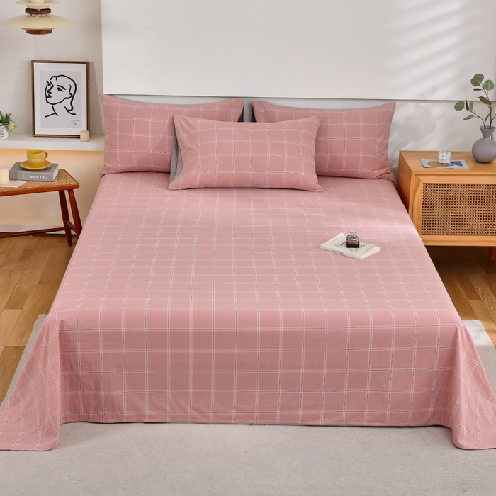 春皖家纺 2026新款色织AB版水洗棉三件套四件套单品系列（单床单-A版风格一） 素雅-韵粉