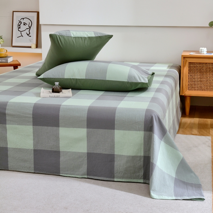 91家纺网 家纺一手货源 找家纺 春皖家纺 2026新款色织AB版水洗棉三件套四件套单品系列（单床单-A版风格一） 素雅-清格