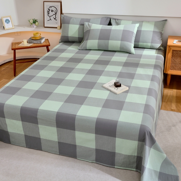 91家纺网 家纺一手货源 找家纺 春皖家纺 2026新款色织AB版水洗棉三件套四件套单品系列（单床单-A版风格一） 素雅-清格