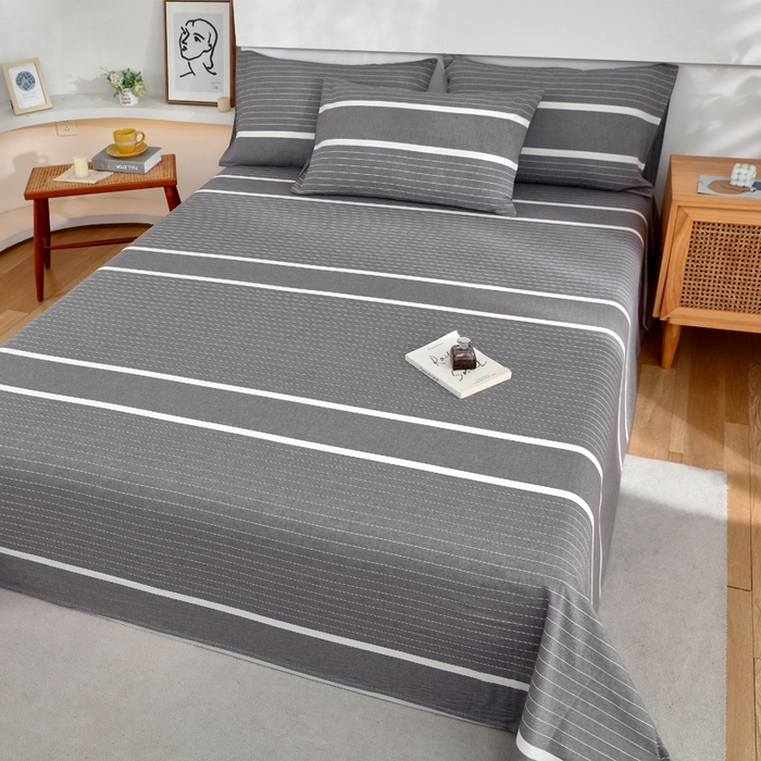 91家纺网 家纺一手货源 找家纺 春皖家纺 2026新款色织AB版水洗棉三件套四件套单品系列（单床单-A版风格一） 素雅-灰条