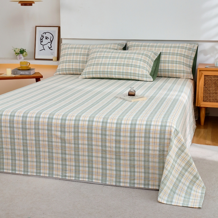 91家纺网 家纺一手货源 找家纺 春皖家纺 2026新款色织AB版水洗棉三件套四件套单品系列（单床单-A版风格一） 翠竹-果条