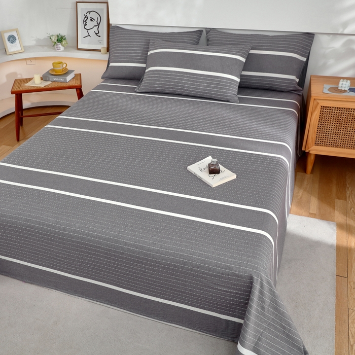 91家纺网 家纺一手货源 找家纺 春皖家纺 2026新款色织AB版水洗棉三件套四件套单品系列（单床单-A版风格一） 素雅-灰条