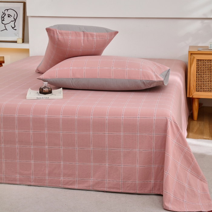 91家纺网 家纺一手货源 找家纺 春皖家纺 2026新款色织AB版水洗棉三件套四件套单品系列（单床单-A版风格一） 素雅-韵粉