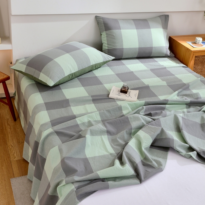 91家纺网 家纺一手货源 找家纺 春皖家纺 2026新款色织AB版水洗棉三件套四件套单品系列（单床单-A版风格一） 素雅-清格