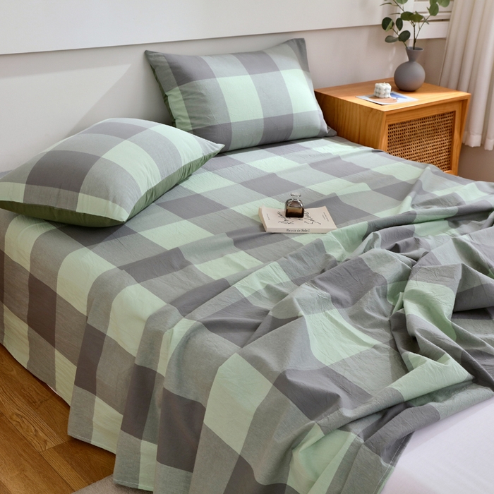 91家纺网 家纺一手货源 找家纺 春皖家纺 2026新款色织AB版水洗棉三件套四件套单品系列（单床单-A版风格一） 素雅-清格