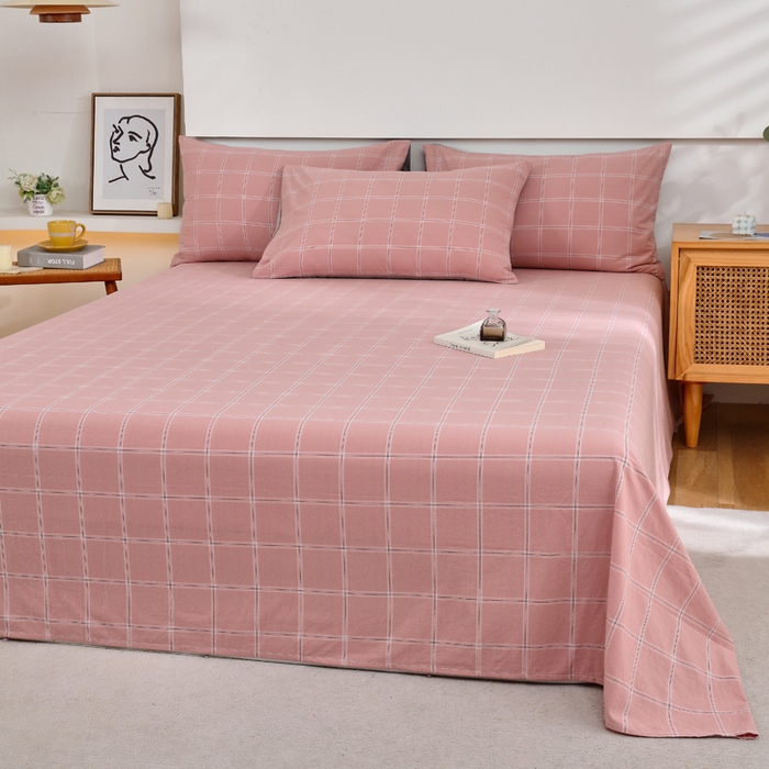 91家纺网 家纺一手货源 找家纺 春皖家纺 2026新款色织AB版水洗棉三件套四件套单品系列（单床单-A版风格一） 素雅-韵粉