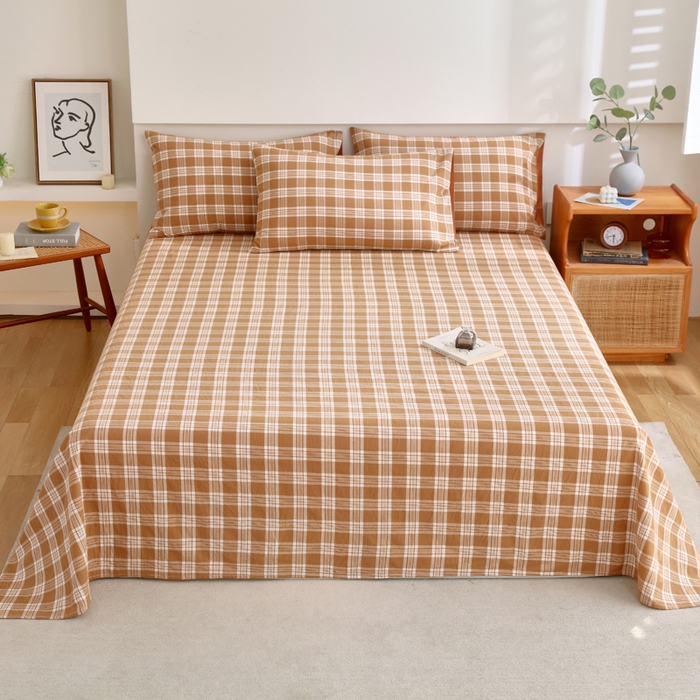 春皖家纺 2026新款色织AB版水洗棉三件套四件套单品系列（单床单-A版风格一） 素雅-黄格