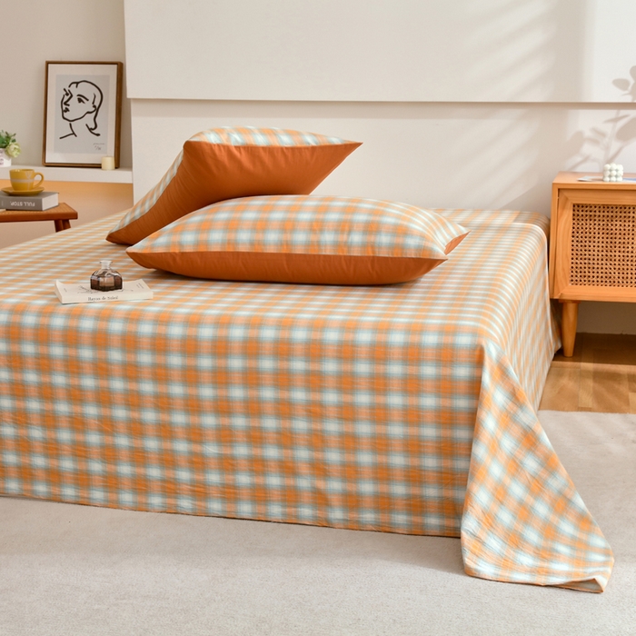 91家纺网 家纺一手货源 找家纺 春皖家纺 2026新款色织AB版水洗棉三件套四件套单品系列（单床单-A版风格一） 素雅-沐夏