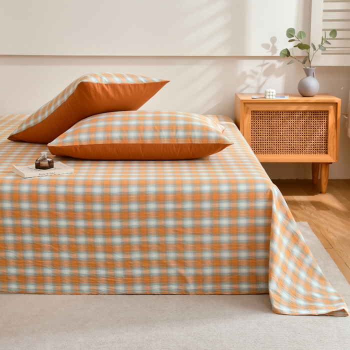 91家纺网 家纺一手货源 找家纺 春皖家纺 2026新款色织AB版水洗棉三件套四件套单品系列（单床单-A版风格一） 素雅-沐夏